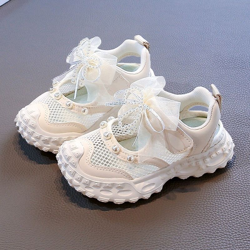 👟 Kids Pearl Elegance Princess Sneakers – Ivory Cream & Organza Bow