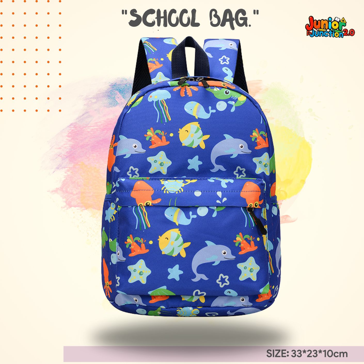 🐬 Ocean & Sea Life Theme Premium Toddler School Bag (Royal Blue)