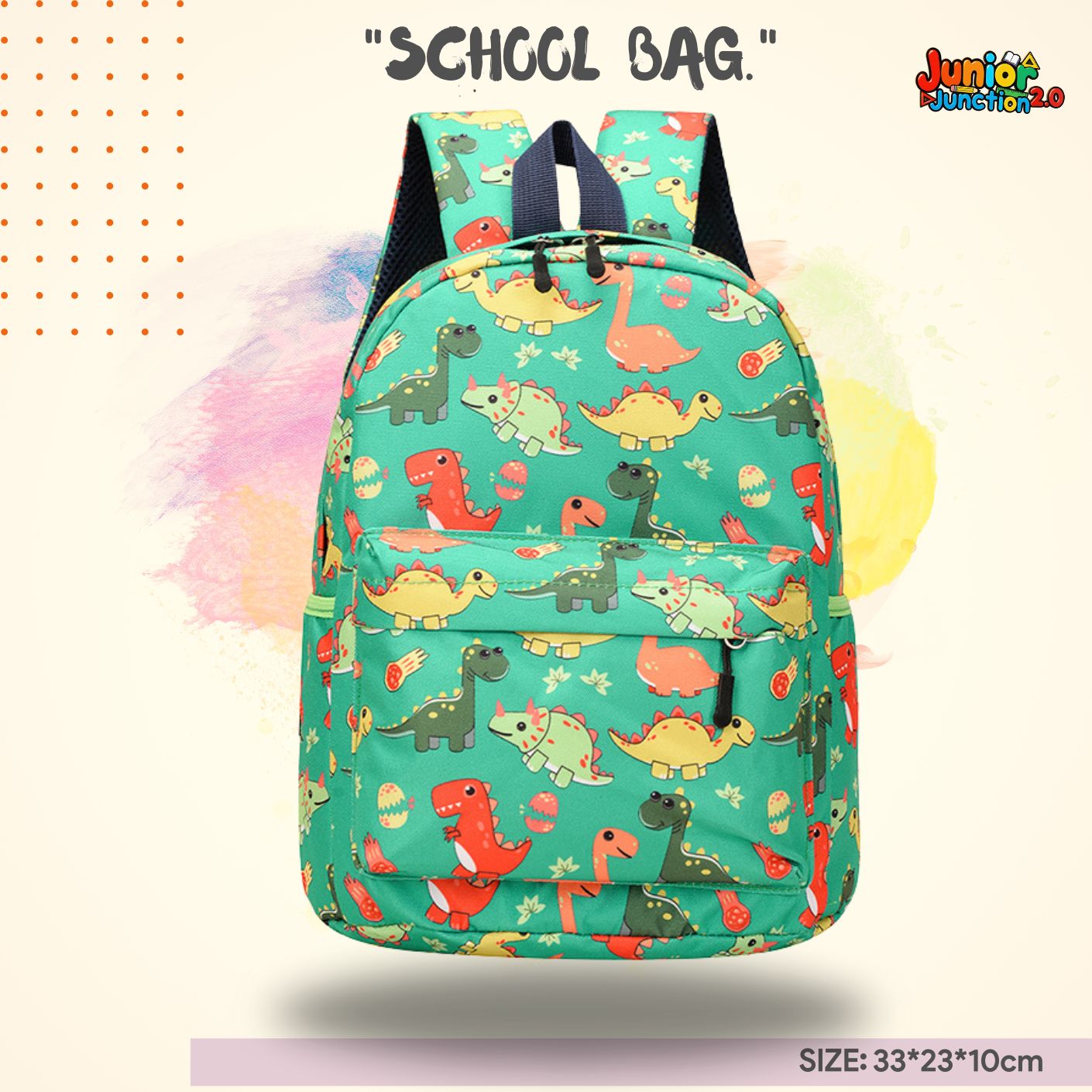 🦕 Dinosaur Theme Premium Toddler School Bag (Mint Green)