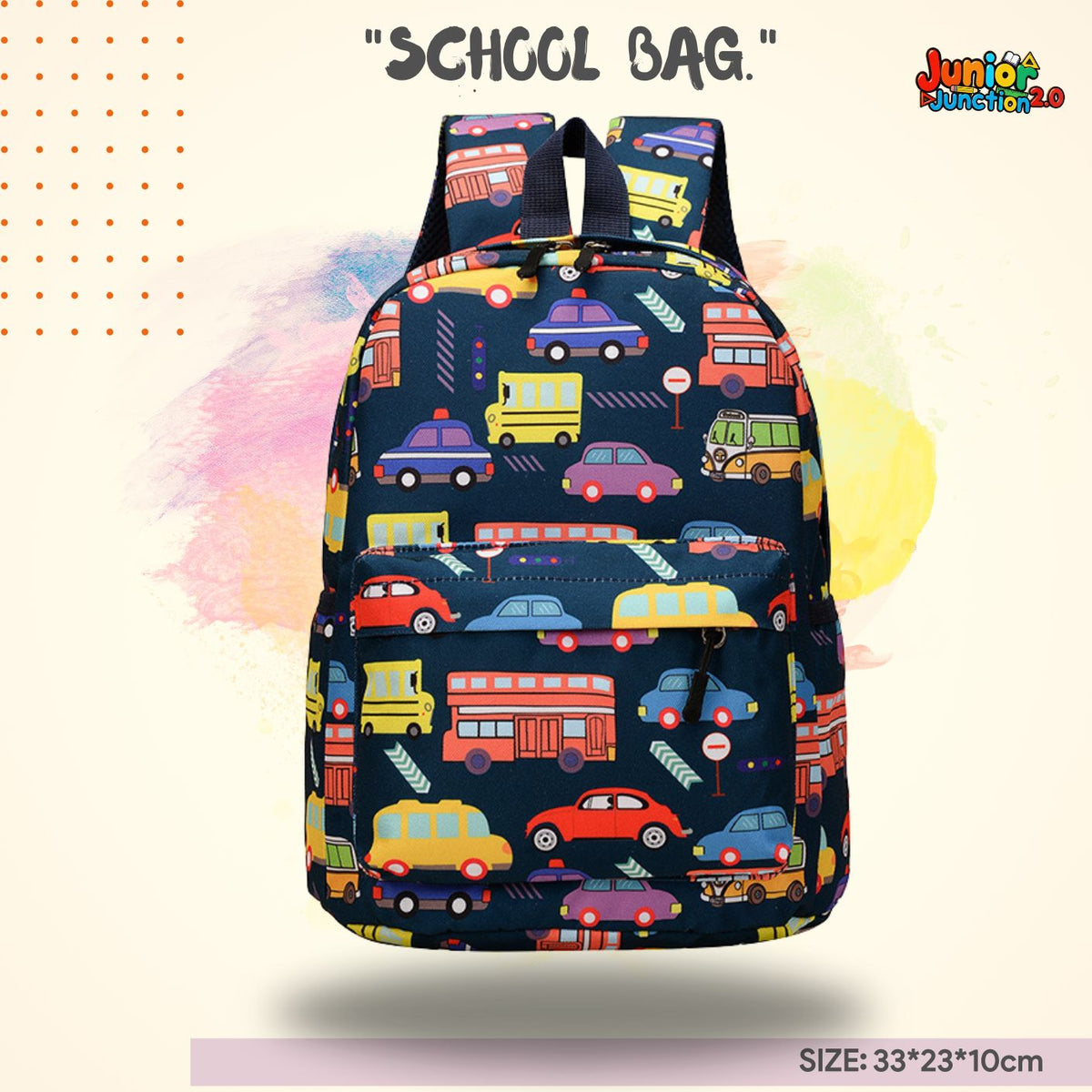 🚗 Transport & Vehicles Theme Premium Toddler School Bag (Navy Blue)