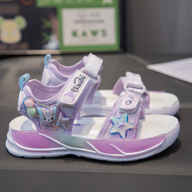 👡 Kids Sparkle Star Sport Sandals – Lavender Cream & Iridescent Magic