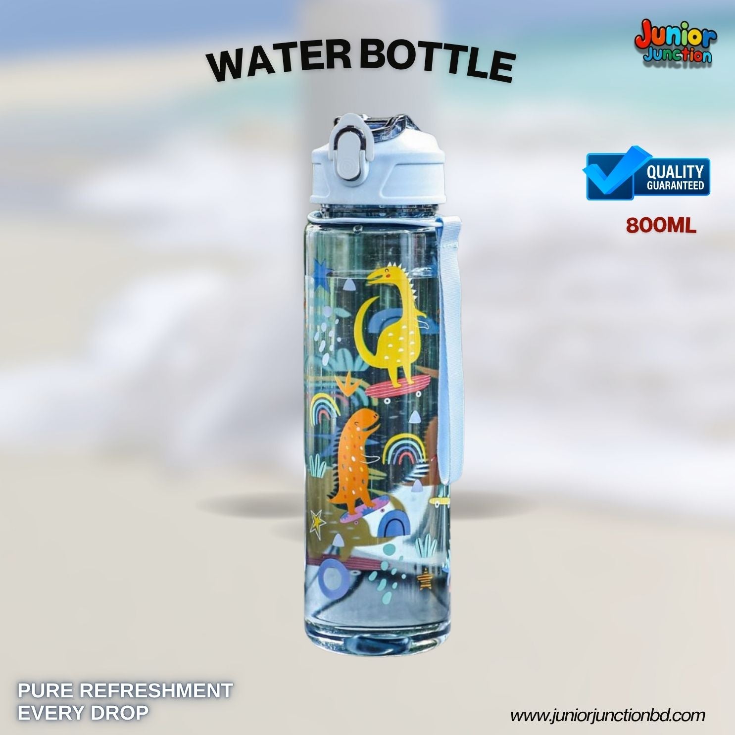 🛹 Skateboarding Dino Clear Kids Water Bottle
