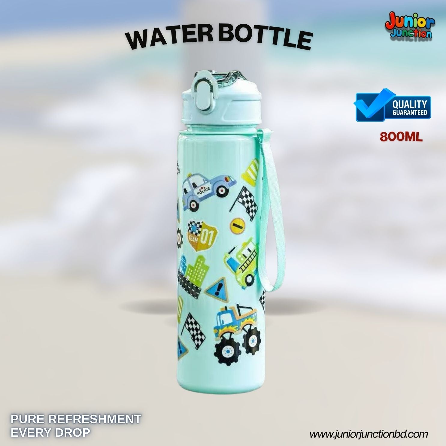 🚗 City Vehicles & Racing Kids Water Bottle (800ml)