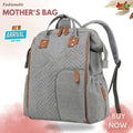 🎒 Quilted Elegance Multi-Function Mother’s Bag – Slate Grey & Cognac (42cm)