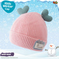 Cute Pink Heart-Antler Kids Winter Knit Beanie Cap