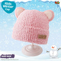 Cute Pink Bear Ear Kids Winter Plush Beanie Cap