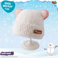 Adorable White & Pink Bunny Ear Kids Winter Plush Beanie Cap