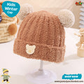 Fluffy Bear Ear Brown Kids Winter Plush Beanie Cap