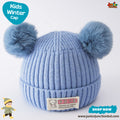 Cute Blue Double Pom-Pom Kids Winter Knit Beanie Cap