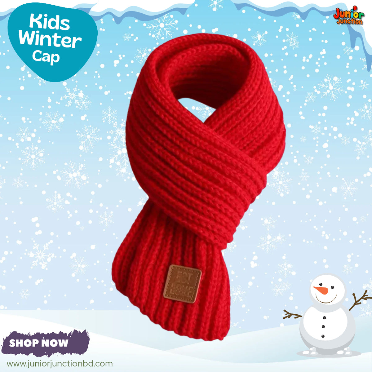 Vibrant Red Kids Winter Knit Scarf