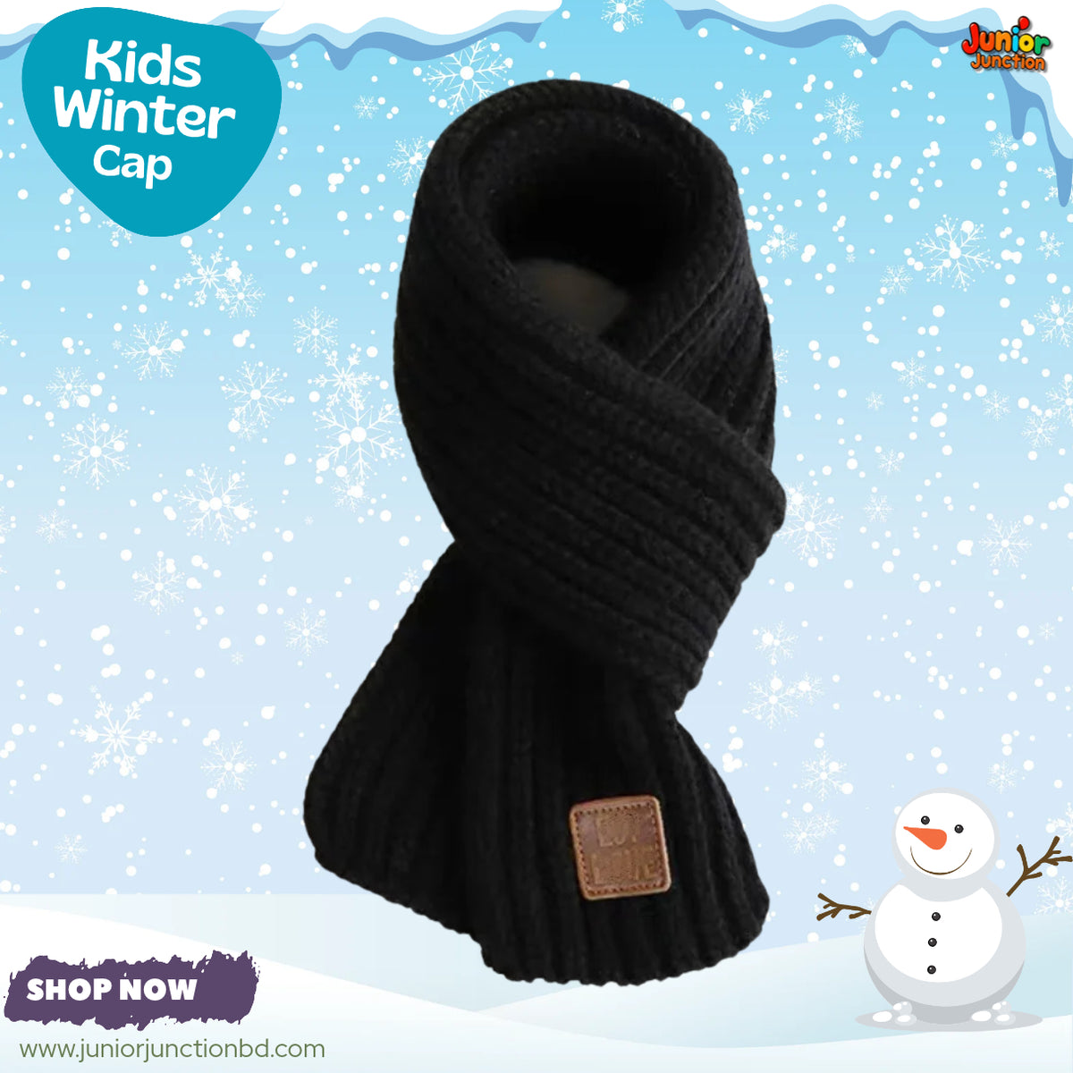 Classic Black Kids Winter Knit Scarf