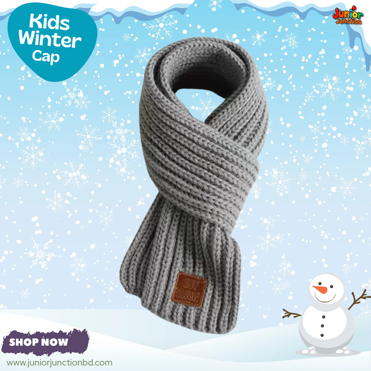 Cozy Grey Kids Winter Knit Scarf