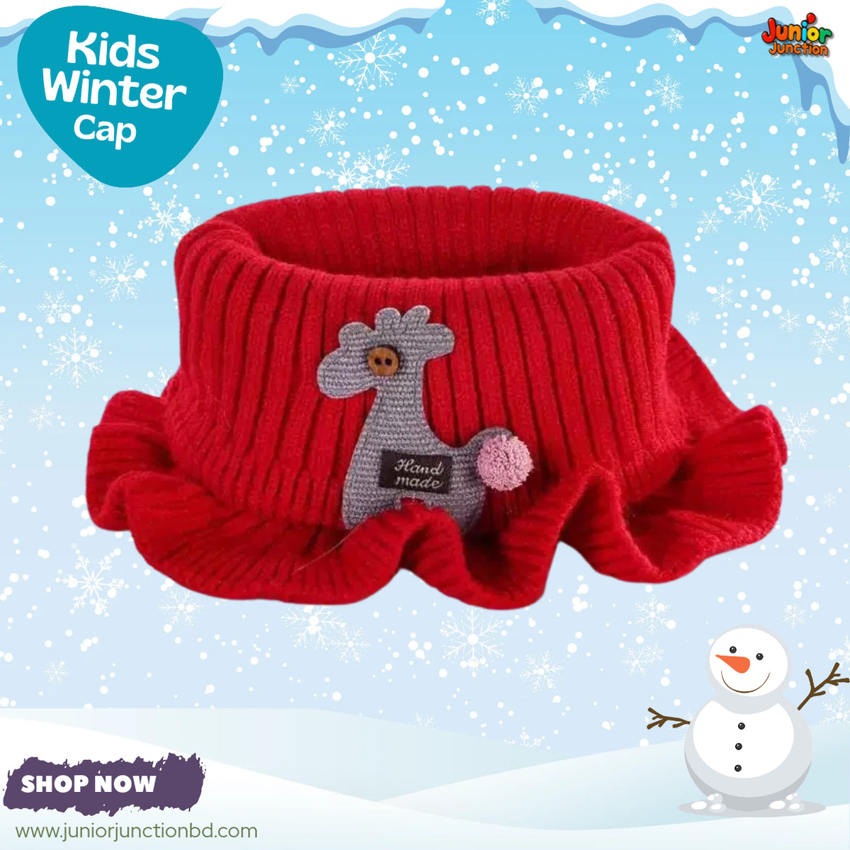 Cute Red Giraffe Kids Winter Knit Neck Warmer