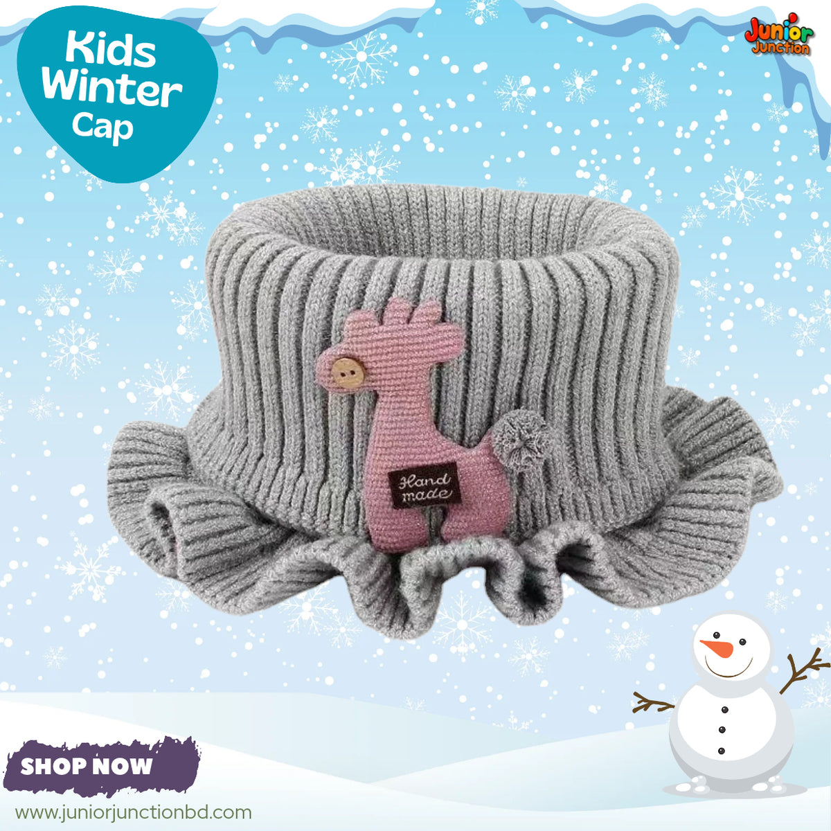Cute Grey Giraffe Kids Winter Knit Neck Warmer