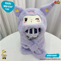 Cute Purple Cartoon Character Kids Plush Hooded Scarf Hat