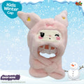 Cute Pink Cartoon Character Kids Plush Hooded Scarf Hat