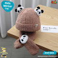 Cute Brown Panda Accent Kids Plush Beanie & Scarf Set