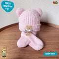 Cute Light Pink Bear Ear Kids Plush Beanie & Scarf Set
