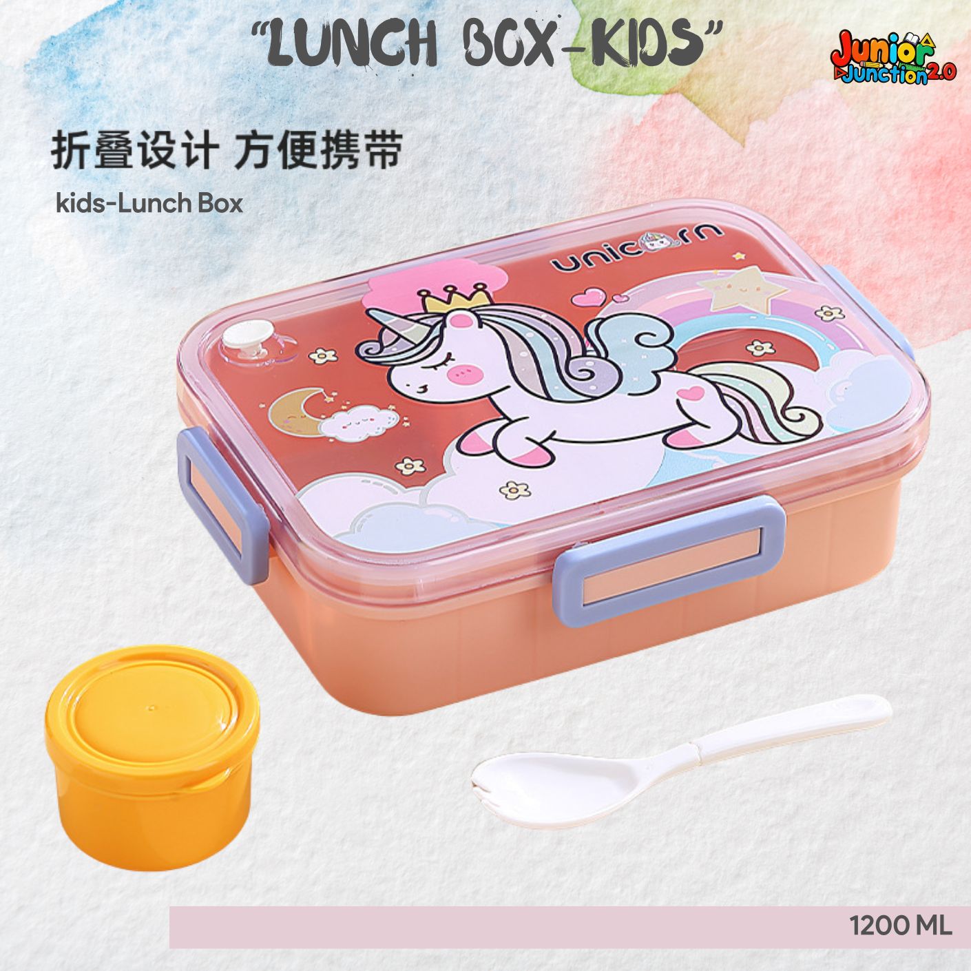 🍱 Magical Unicorn Kids Bento Lunch Box (1200 ML) – Coral Pink & Lilac