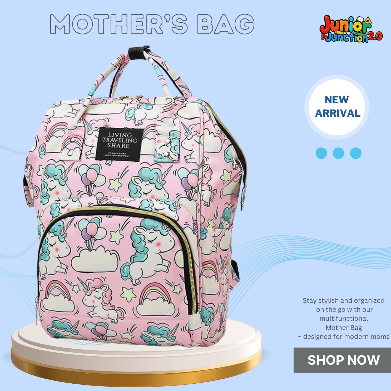 🦄 Unicorn Dreams Multi-Function Mother’s Bag – Pastel Magic & Rainbows