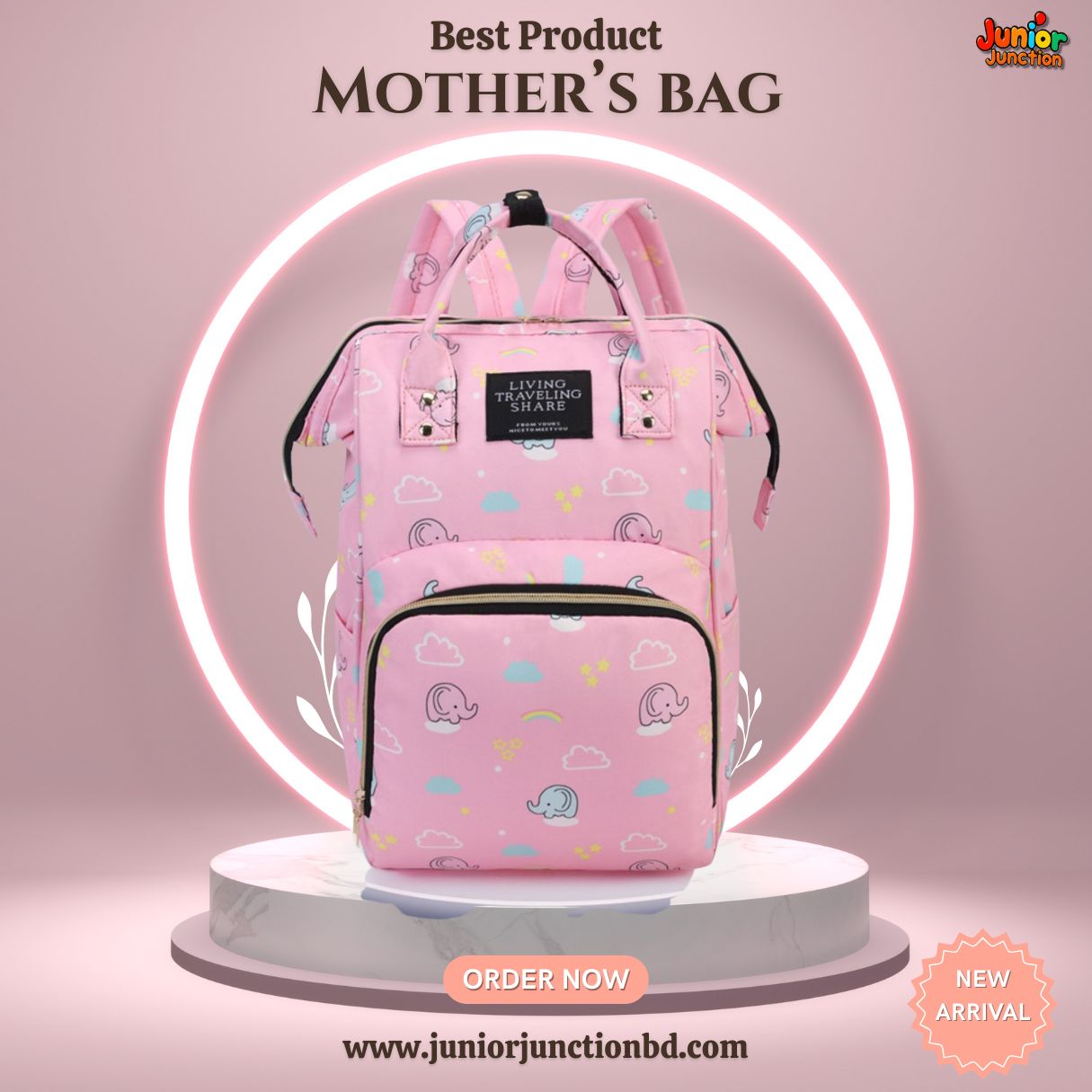 Whimsical Dream Multi-Function Mother's Bag – Pink Clouds & Elephants