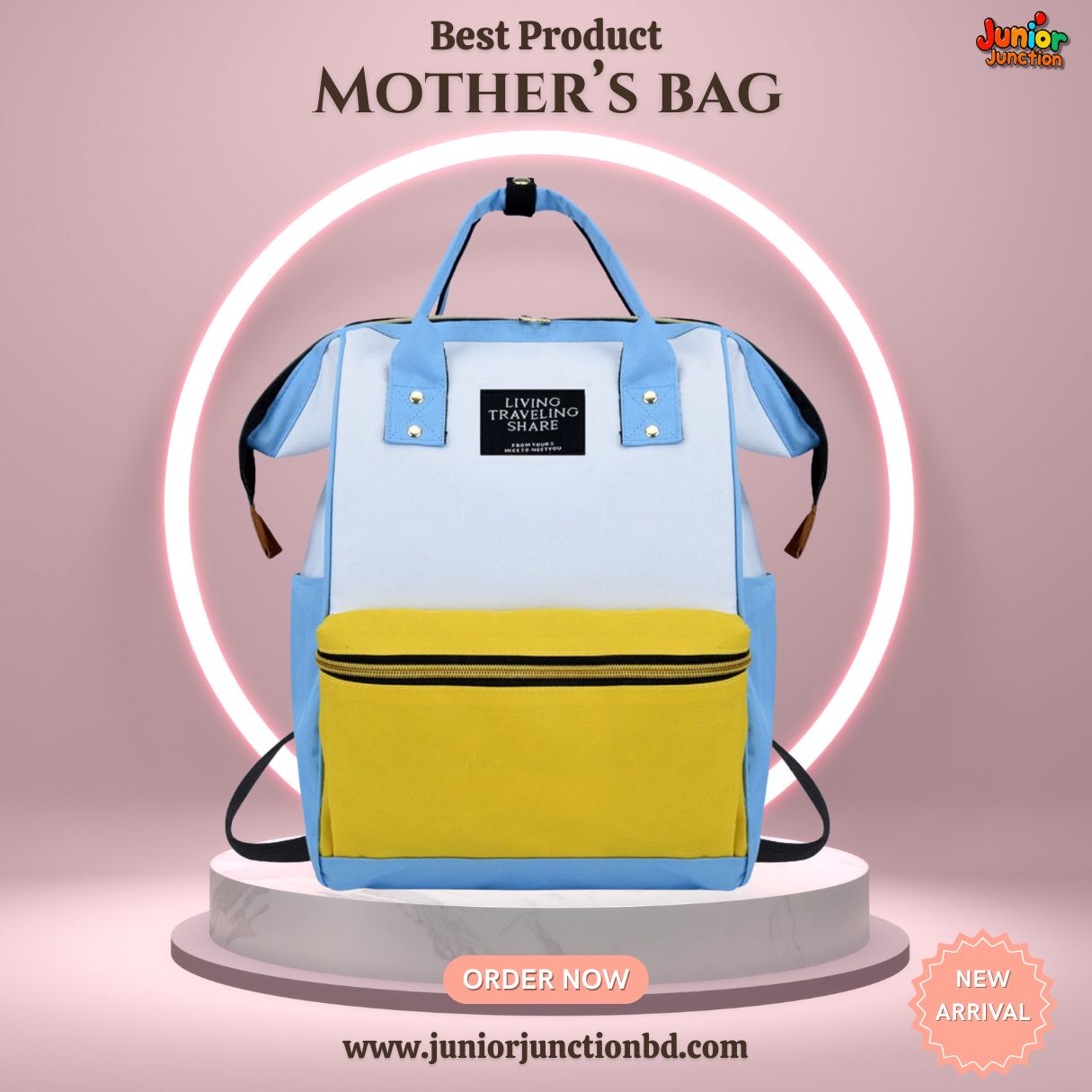 Modern Color-Block Multi-Function Mother's Bag – Azure & Sunshine